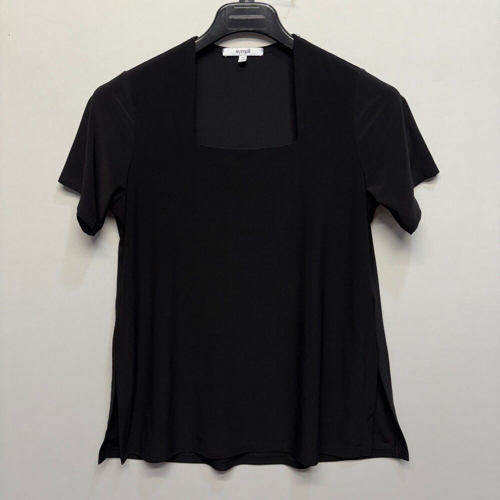 Sympli Women Short Sleeve Blouse Top Shirt Size 10 Black D123 -17